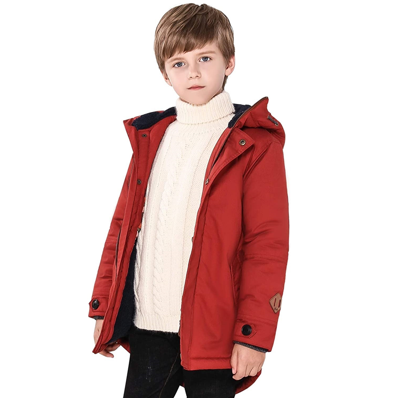 Jungen-Wintermantel, schwere, warme Jacke, mit Kapuze, Sherpa-Futter, wasserabweisende Jacke
