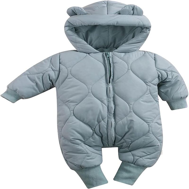 Säuglingsbaby-Jungen-Mädchen-Kleidung mit Kapuze gefälschter Daunen-Overall-Spielanzug-Winter-warmer Overall
