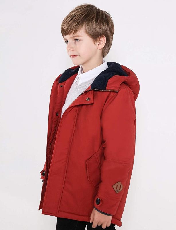 Jungen-Wintermantel, schwere, warme Jacke, mit Kapuze, Sherpa-Futter, wasserabweisende Jacke
