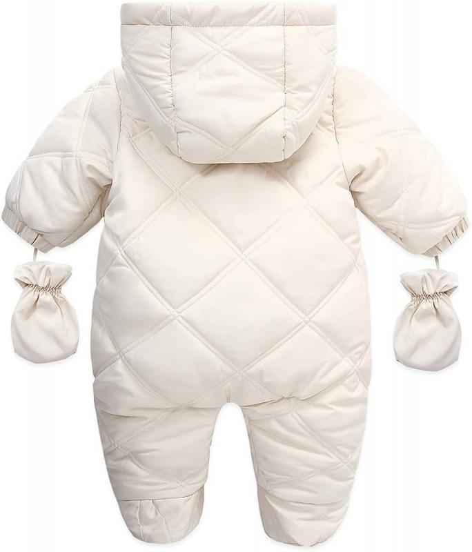 Baby-Winter-Schneeanzug, Fleece-Strampler, warme Kapuzen-Daunenjacke mit Fäustlingen, Schuhen
