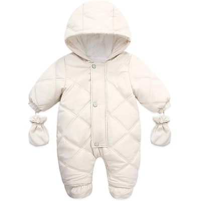  Baby Winter Snowsuit Fleece Rompers Warm Hooded Down Jacket with Mittens Shoes 